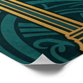 Elegant Art Deco Weeping Willow Gold & Teal Poster (Coin)