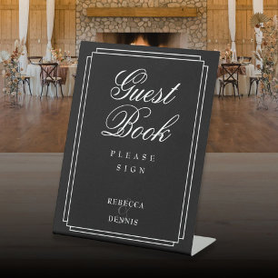 Elegant Art Deco zwart en wit gastenboek Reclamebord Met Voetstuk