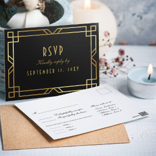 Elegant Art Deco Zwart Gouden Lijst Maaltijdkeuze Briefkaart