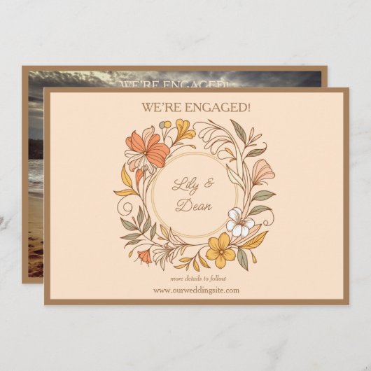 Elégant Art Nouveau Floral Fiançailles Faire-part (Devant / Derrière)