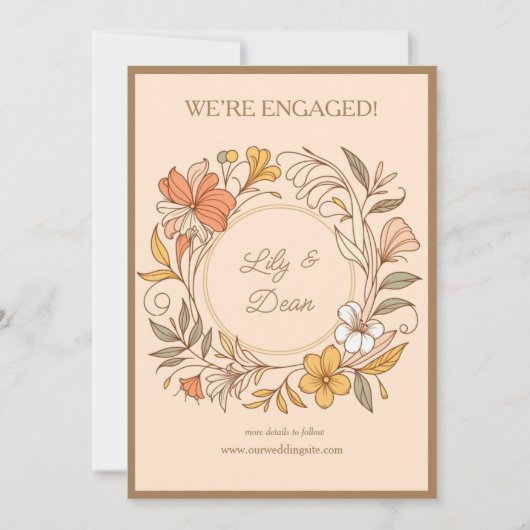 Elegant Art Nouveau Floral Verloving Aankondiging (Voorkant)