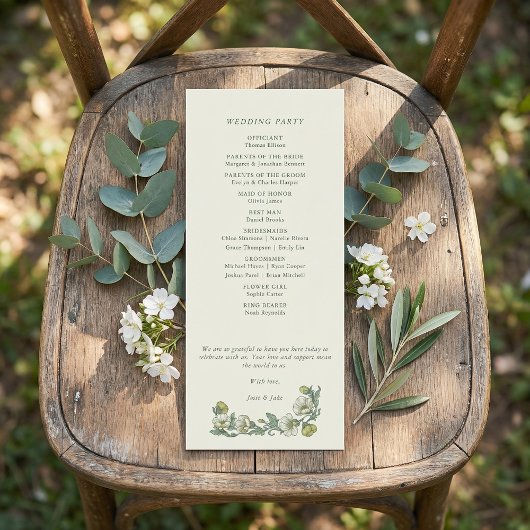Elegant art nouveau floral wedding program programma