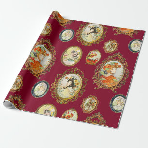 Elegant  Art Nouveau Girls Flowers Lijsten Cadeaupapier