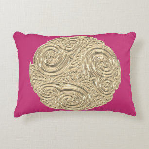 Elegant art nouveau goud fuschia roze medaillon accent kussen