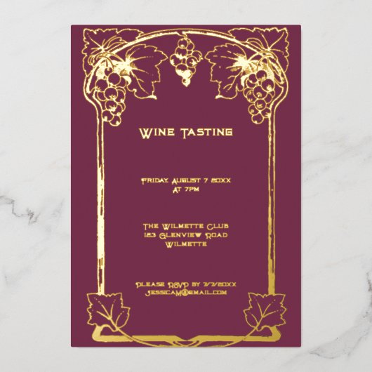 Elegant Art nouveau grapes Folie Uitnodiging (Voorkant)