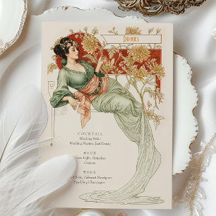 Elégant Art Nouveau Mariage Boissons Carte Menu