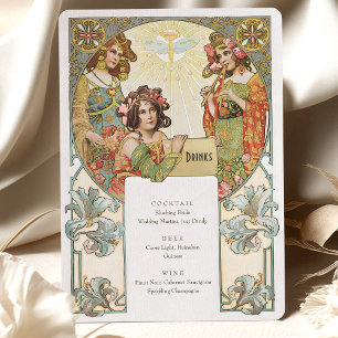 Elégant Art Nouveau Mariage Boissons Carte Menu