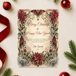 Elegant Art Nouveau Prettig Kerstfeest Gelukkig Ni Feestdagenkaart