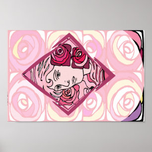 Elegant Art Nouveau Roos Woman Poster