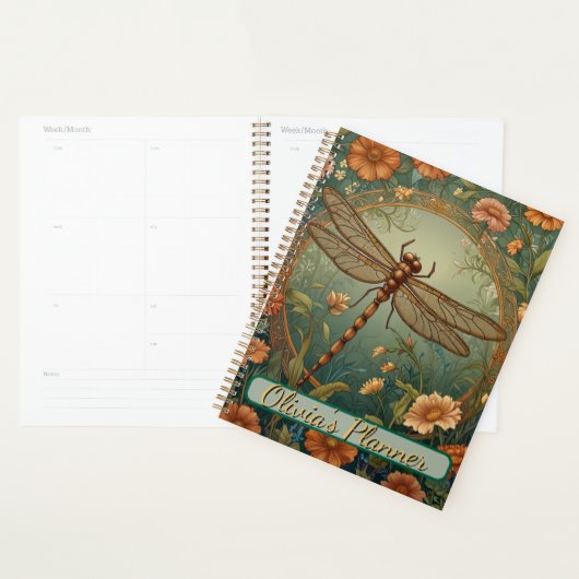 Elegant Art Nouveau Spring green Dragonfly Planner (Display)