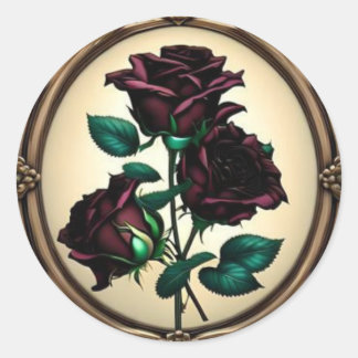 Elegant Art Nouveau Zwart Roos Design Ronde Sticker