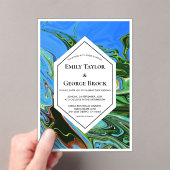 Elegant Artistic Blue Green Abstract Paint Wedding Acryl Uitnodigingen (Insitu (Draagbaar))