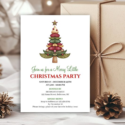 Elegant artistic Christmas tree holiday invitation