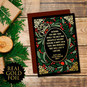 Elegant Artsy Floral laat kerstgoud over Folie Feestdagenkaart