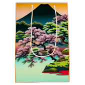Elegant Asian Landscape Cherry Blossom Medium Cadeauzakje (Achterkant)