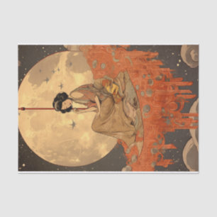 Elegant Asian Moon Sitter Decoupage Crafting Tissuepapier