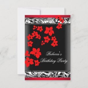 Elegant Asian Red Flowers White black Kaart
