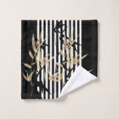 Elégant Asiatique Noir Blanc Bande Or Set Bambou (Gant de toilette)