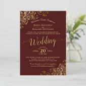 Elegant Auburn & Gold Virtual Wedding Livestream Kaart (Staand voorkant)