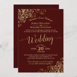 Elegant Auburn & Gold Virtual Wedding Livestream Kaart