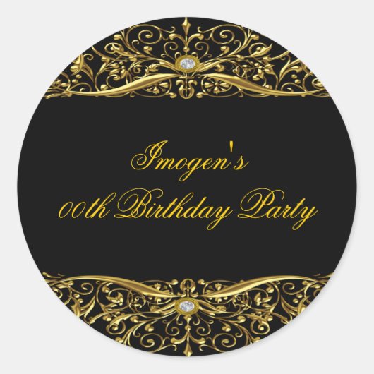 Élégant Autocollant d'anniversaire noir et or (Devant)