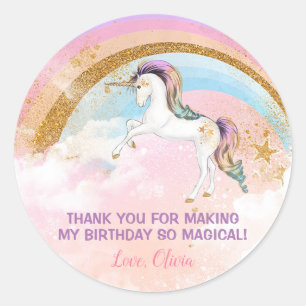 Élégant autocollants d'anniversaire Unicorn, rose 