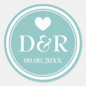 Élégant autocollants turquoise monogrammed mariage (Devant)