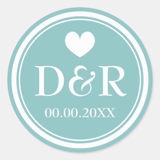 Élégant autocollants turquoise monogrammed mariage (Devant)