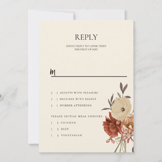 Elégant automne automne Floral Mariage RSVP Carte  (Devant)