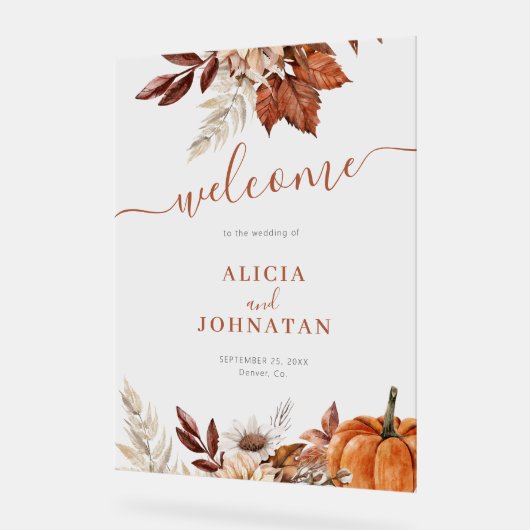 Élégant automne automne laisse signe mariage bienv (Angle)