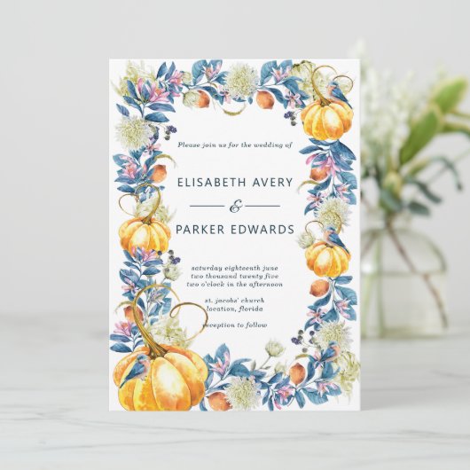 Elégant automne Citrouille Faire-part de mariage (Debout devant)