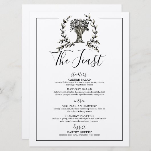 élégant automne DÎNER Fête d'action de grâce Menu (Devant / Derrière)