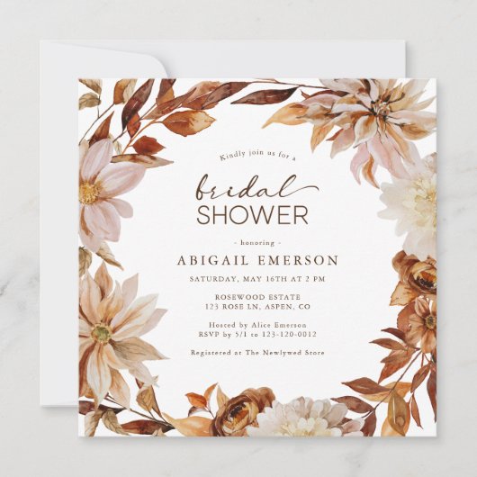 Elégant automne Floral nuptiale Invitation douche (Devant)