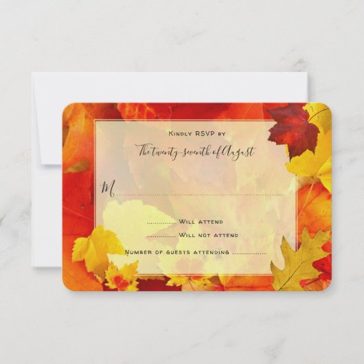 Elegant automne Invitation RSVP Orange Feuille Car (Devant)