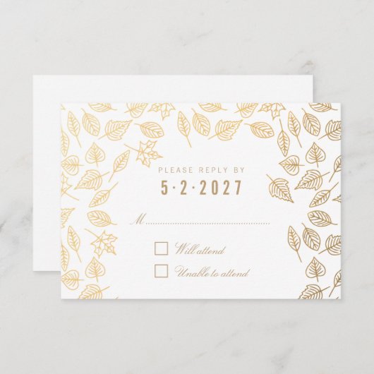 Elégant automne laisse Gold Mariage carte RSVP (Devant / Derrière)