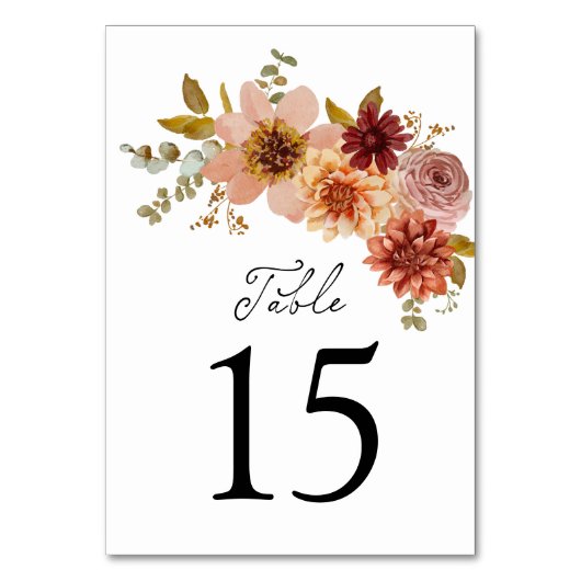 Élégant automne Mariage floral Numéro de table Sig (Dos)