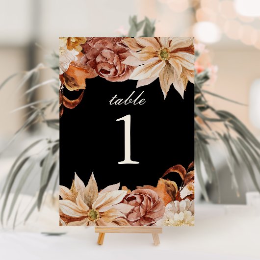 Élégant automne noir Mariage numéro de table