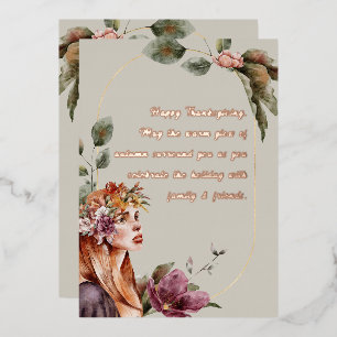 Elegant Autumn Fairy Floral Roos Gold Script Folie Feestdagenkaart