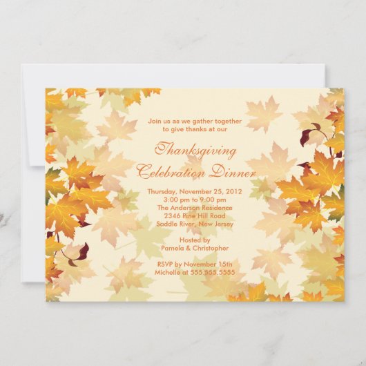 Elegant Autumn Fall Leaves Thanksgiving Invitation Kaart (Voorkant)