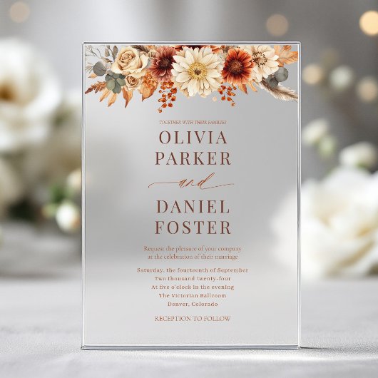 Elegant Autumn Fall Wedding Acryl Uitnodigingen