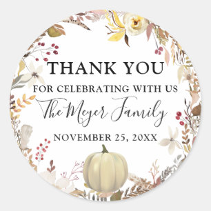 Elegant Autumn Floral Pumpkin Herfst Dank u wel Ronde Sticker