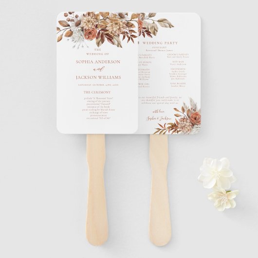 Elegant Autumn Floral Wedding Programme Handwaaier (Voorkant en achterkant)