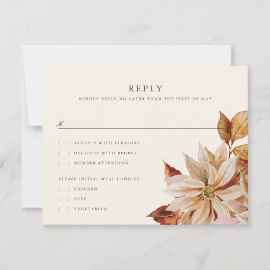 Elegant Autumn Floral Wedding RSVP Reply Kaart (Voorkant)