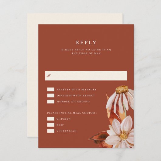 Elegant Autumn Floral Wedding RSVP Reply Kaart (Voorkant / Achterkant)