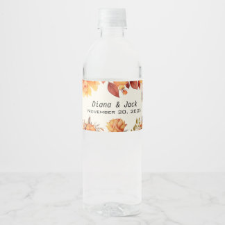 Elegant Autumn Floral Wedding Waterfles Etiket