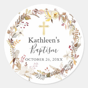 Elegant Autumn Floral Wreath Herfst Baptisme Ronde Sticker
