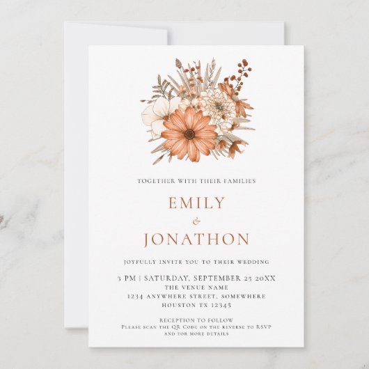 Elegant Autumn Florals QR Code Weddenschap Kaart (Voorkant)