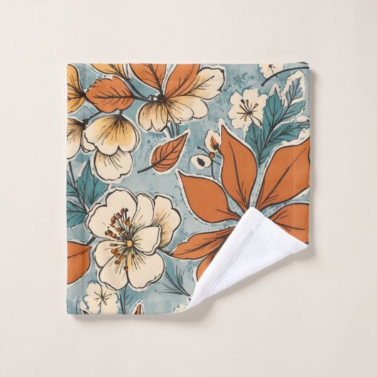 Elegant Autumn Flowers Sage Green Rust Tones Bath Bad Handdoek (Wasdoekje)