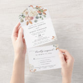 Elegant Autumn Flowers Script Modern Wedding All In One Uitnodiging (Afscheurbaar)
