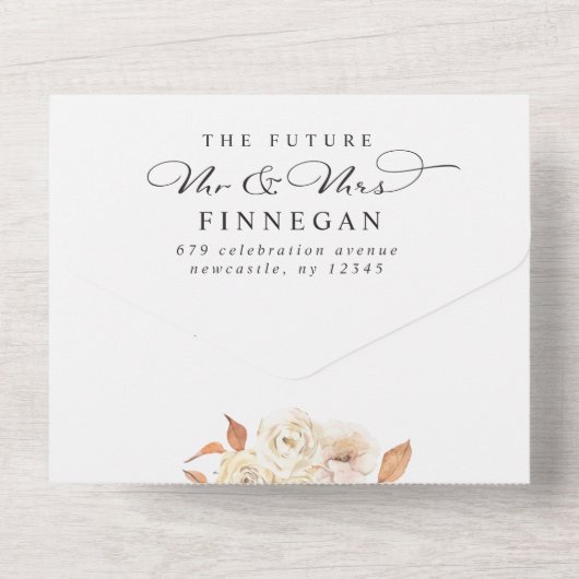Elegant Autumn Flowers Script Photo Weddenschap All In One Uitnodiging (Achterkant)